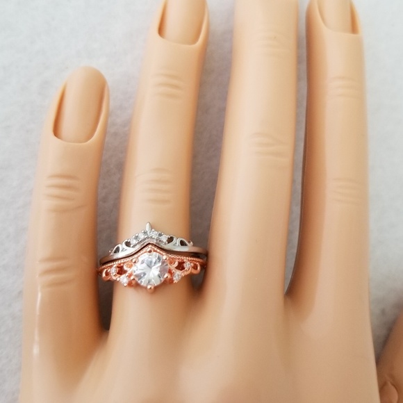 (2pcs) 18k Over Sterling Crown Design Ring Set - Picture 8 of 8